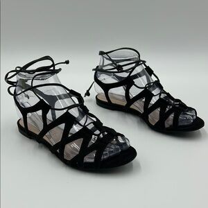 Charles & Keith Gladiator Sandals Black Suede Lace Whimsygoth Grunge Women's 5